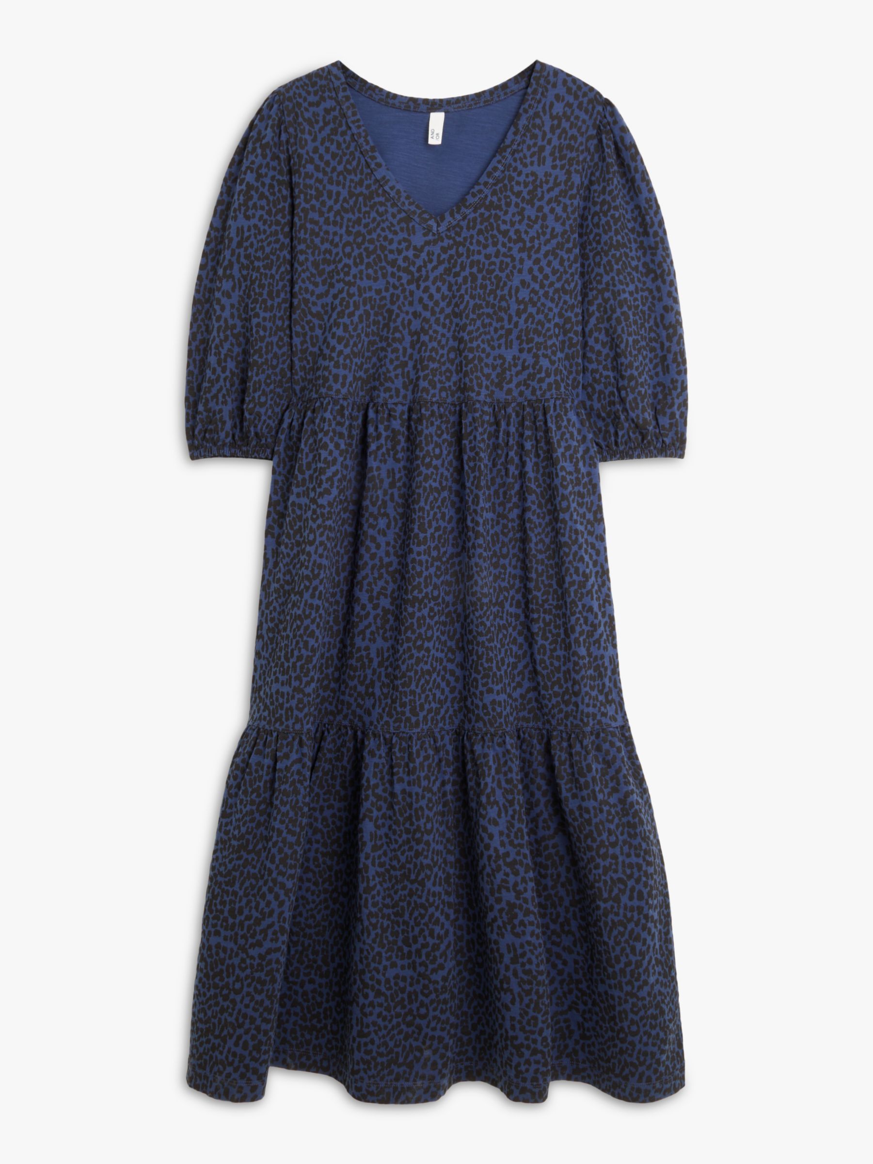 AND/OR Brielle Animal Print Tiered Jersey Dress, Blue at John Lewis ...