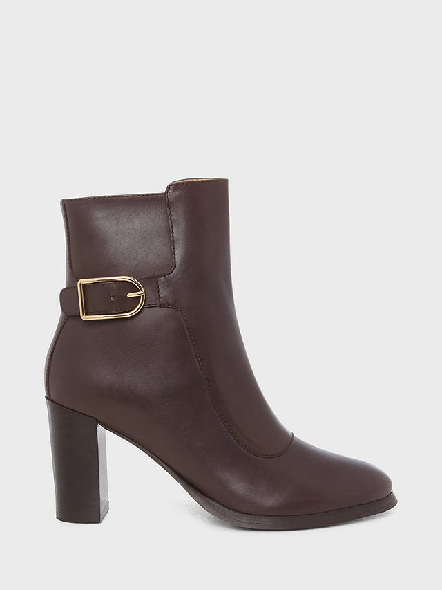 Hobbs Nell Leather Heeled Ankle Boots, Chocolate at John Lewis & Partners