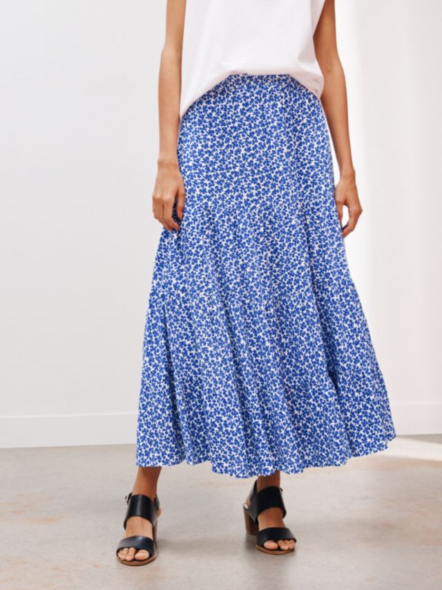 AND/OR Francessca Floral Midi Skirt, Blue/White, 6