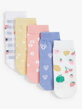 John Lewis ANYDAY Organic Cotton Rich Fruit Print Baby Socks, Pack of 5, Multi