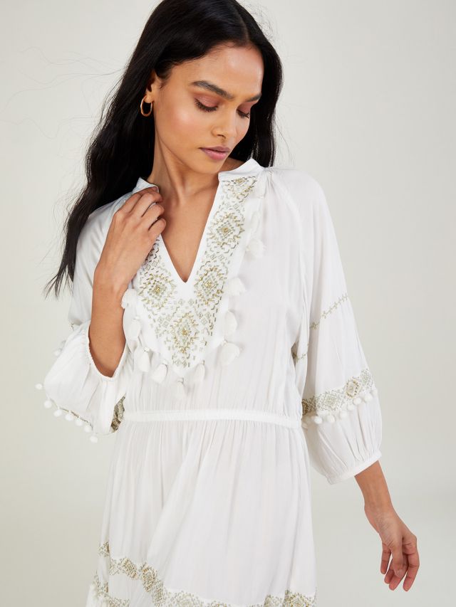 Monsoon Embroidered Kaftan, White, S