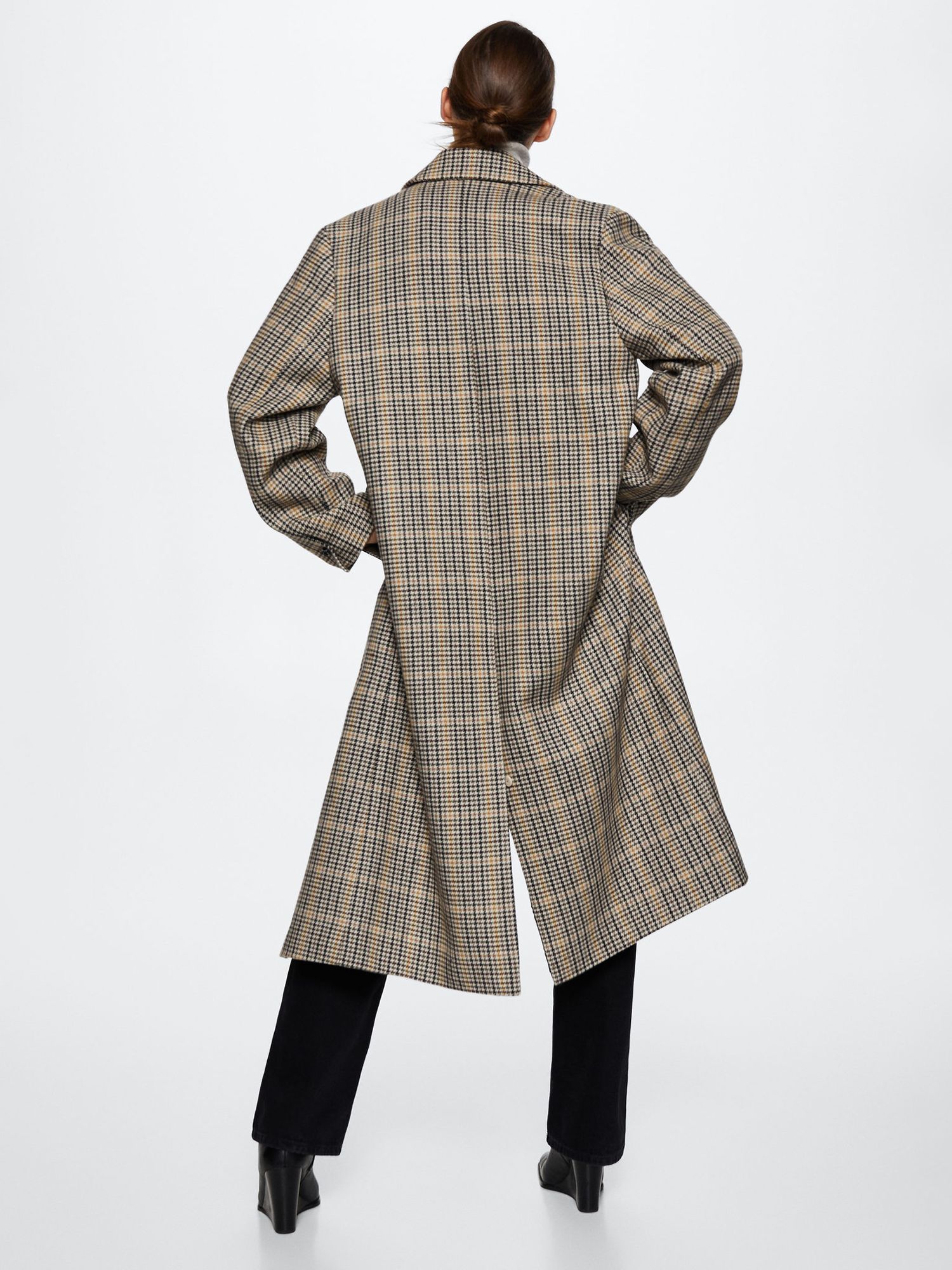 Mango Dogtooth Wool Blend Tailored Coat, Brown at John Lewis & Partners