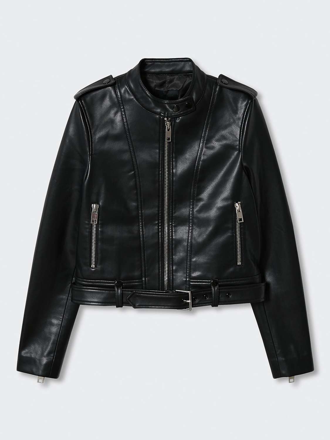 Mango Faux Leather Biker Jacket, Black at John Lewis & Partners