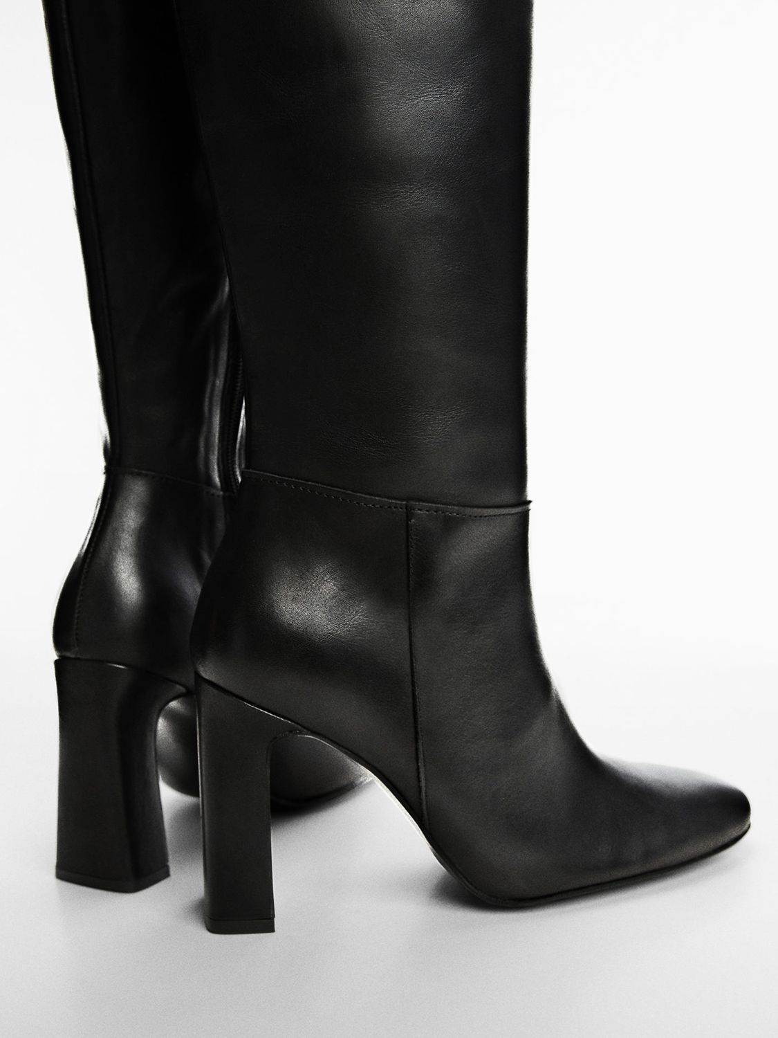 Mango Block Heel Knee High Boots, Black, 2