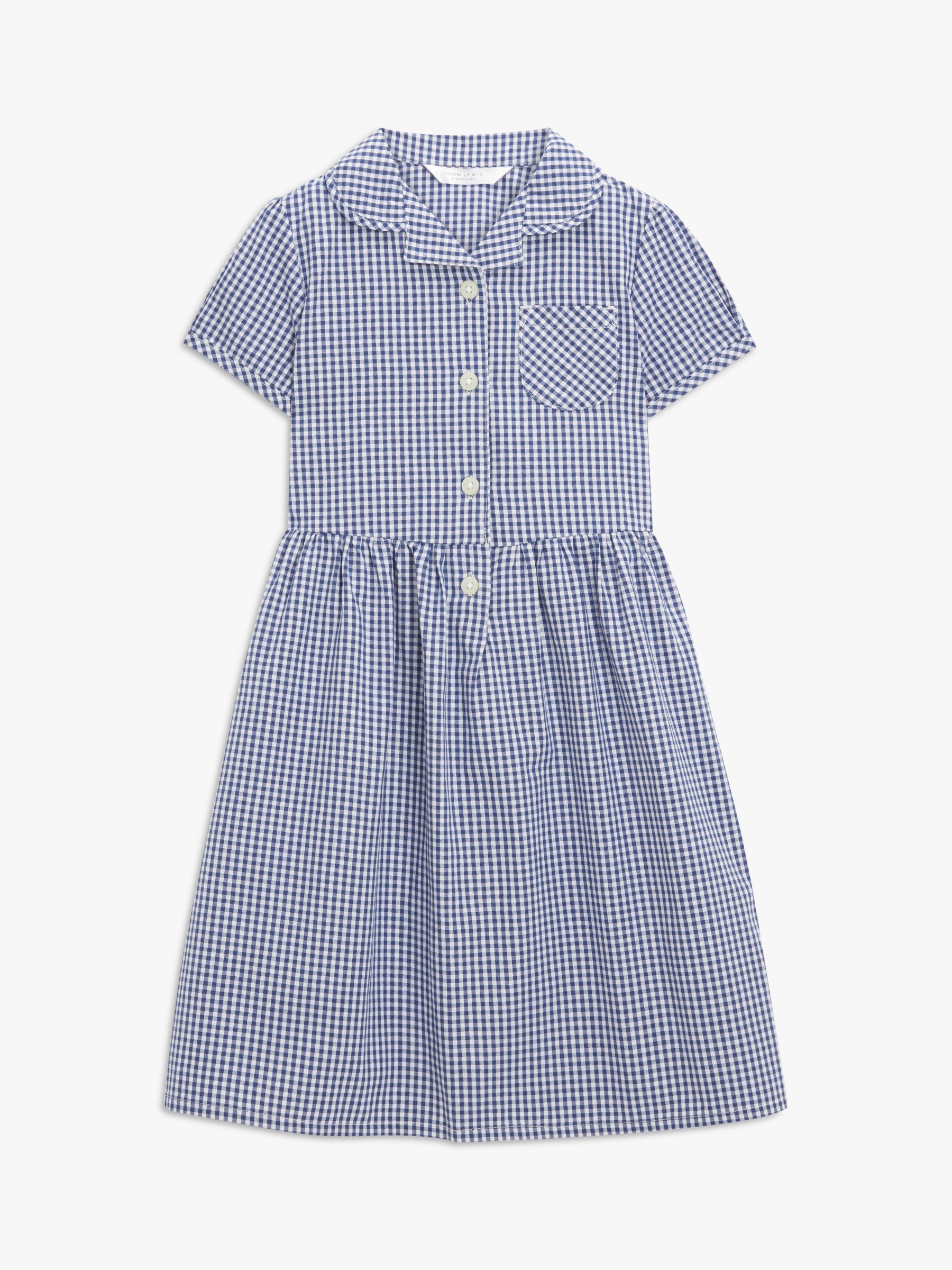 John Lewis School Belted Gingham Checked Summer Dress, Blue Navy at ...
