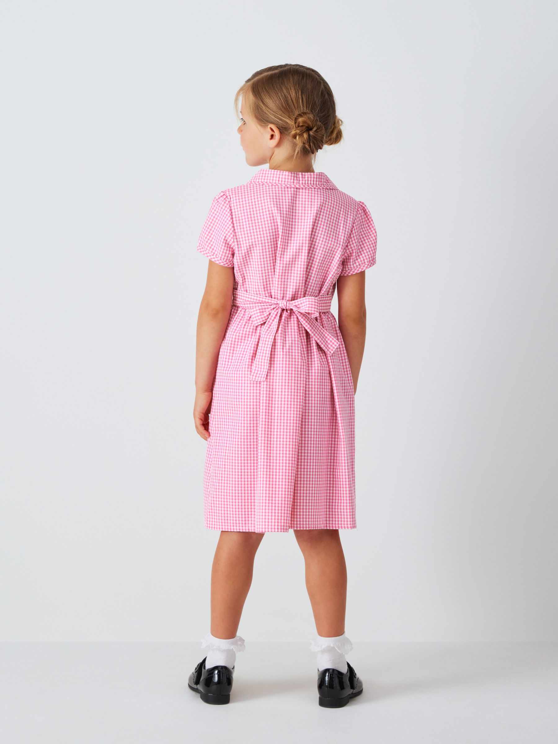 John Lewis School Belted Gingham Checked Summer Dress, Pink Mid at John ...