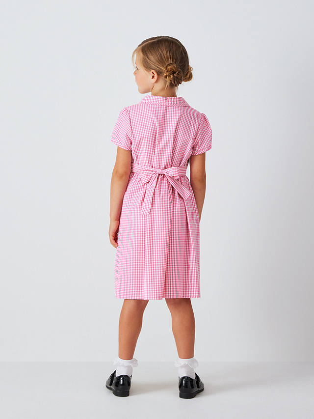 John Lewis School Belted Gingham Checked Summer Dress, Pink Mid
