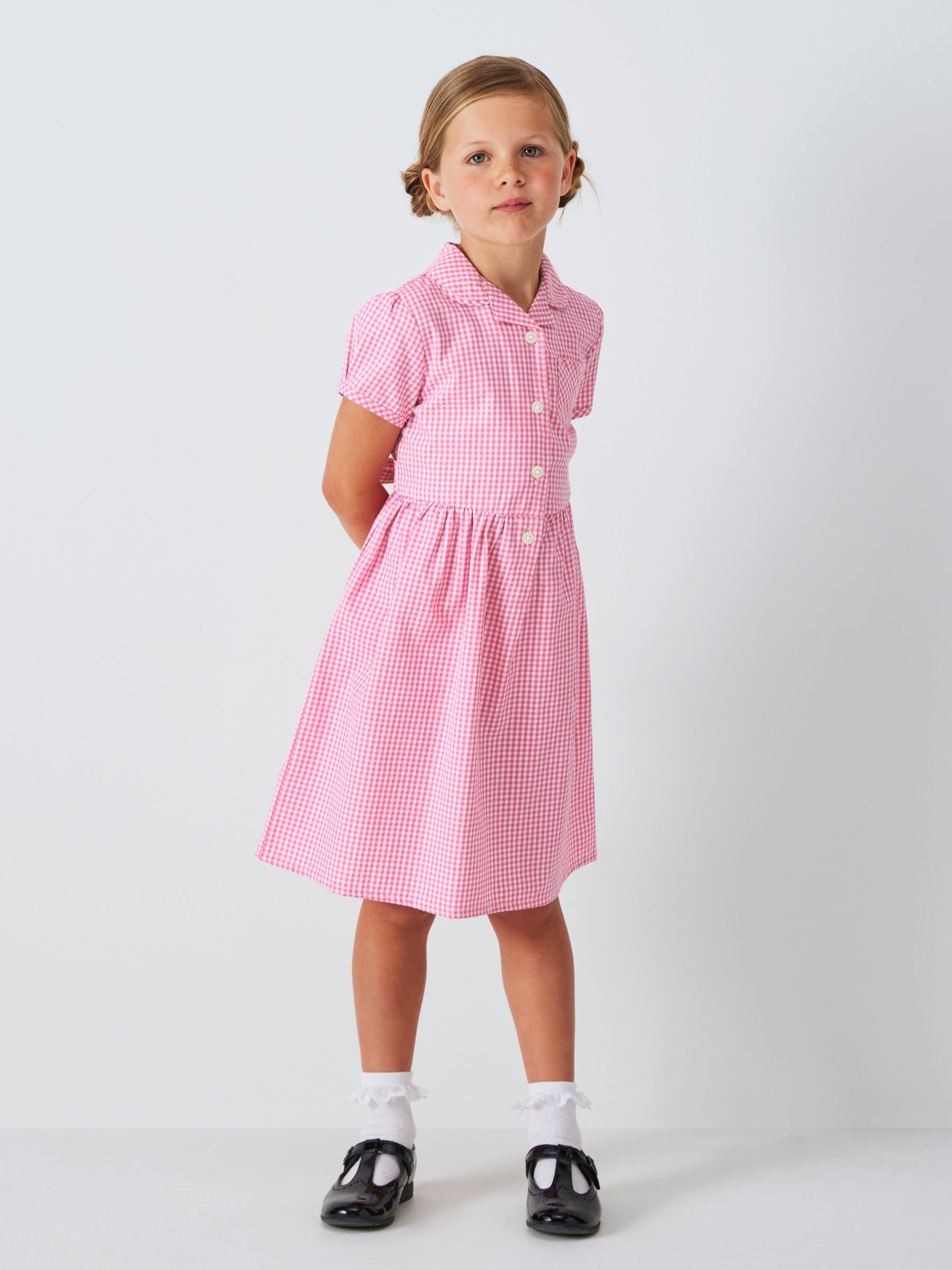 John Lewis School Belted Gingham Checked Summer Dress, Pink Mid at John ...