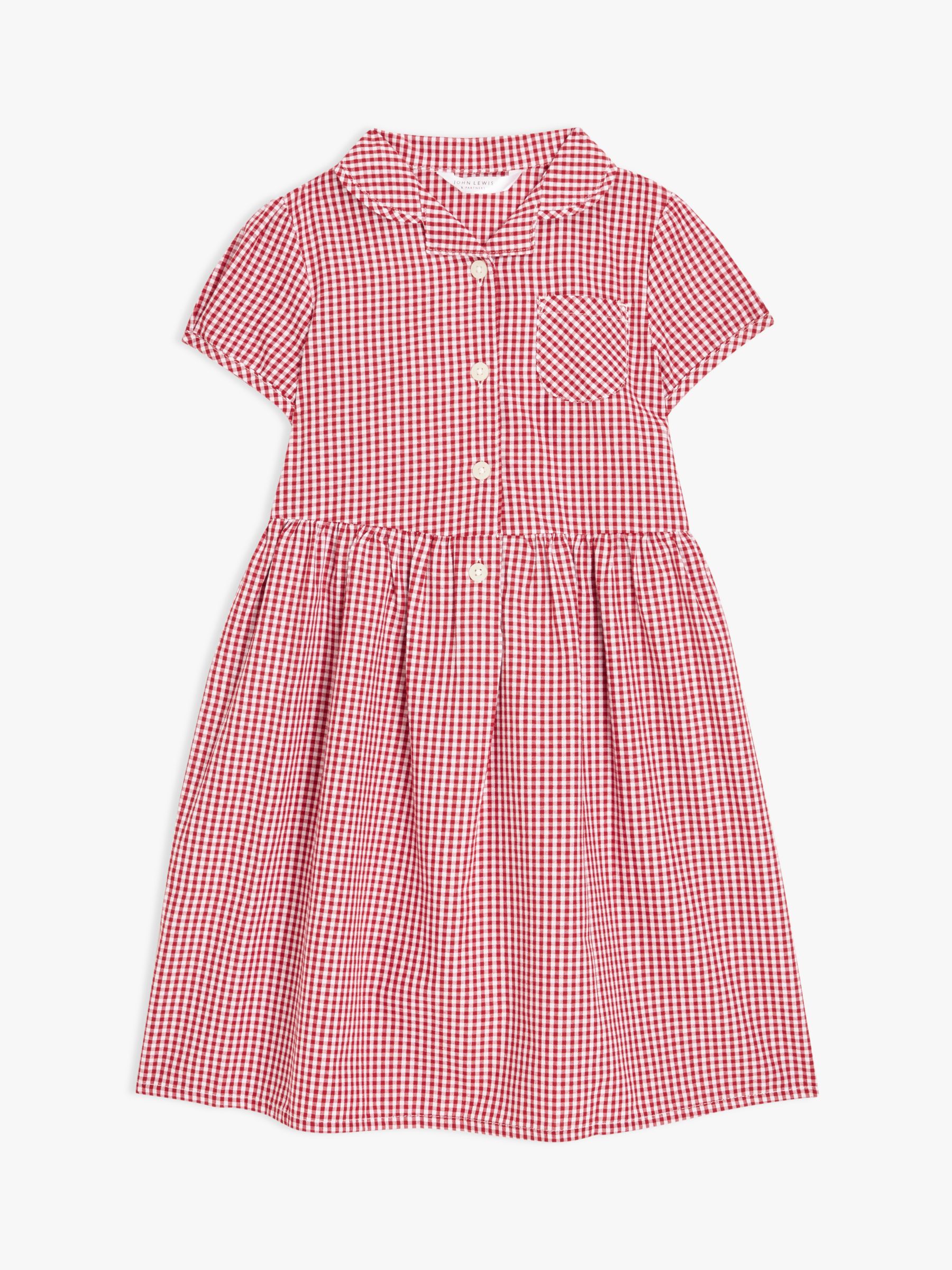 John Lewis School Belted Gingham Checked Summer Dress, Red Mid at John ...