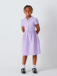 John Lewis School Belted Gingham Checked Summer Dress, Purple Lilac