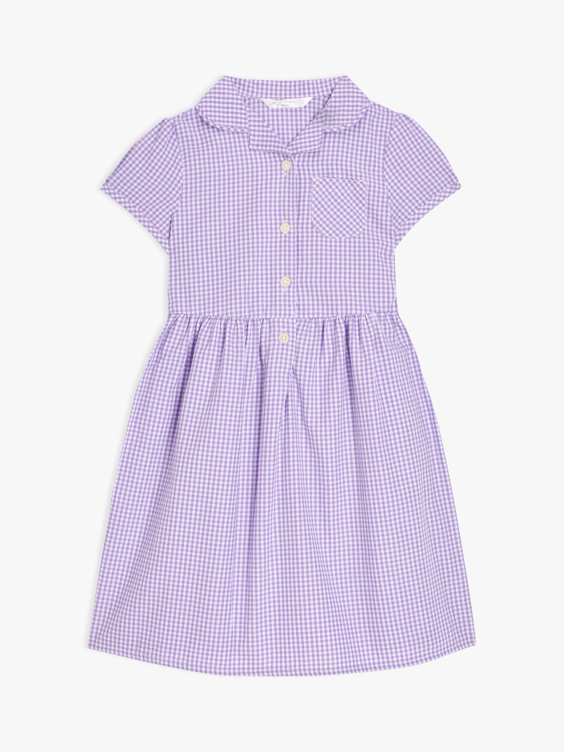 John Lewis School Belted Gingham Checked Summer Dress, Purple Lilac at ...