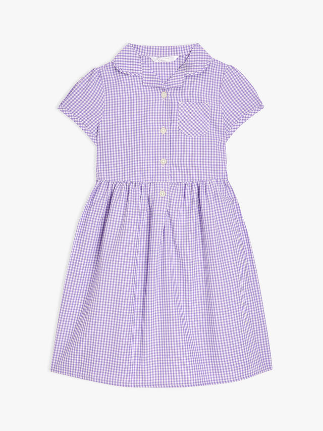 John Lewis School Belted Gingham Checked Summer Dress, Purple Lilac