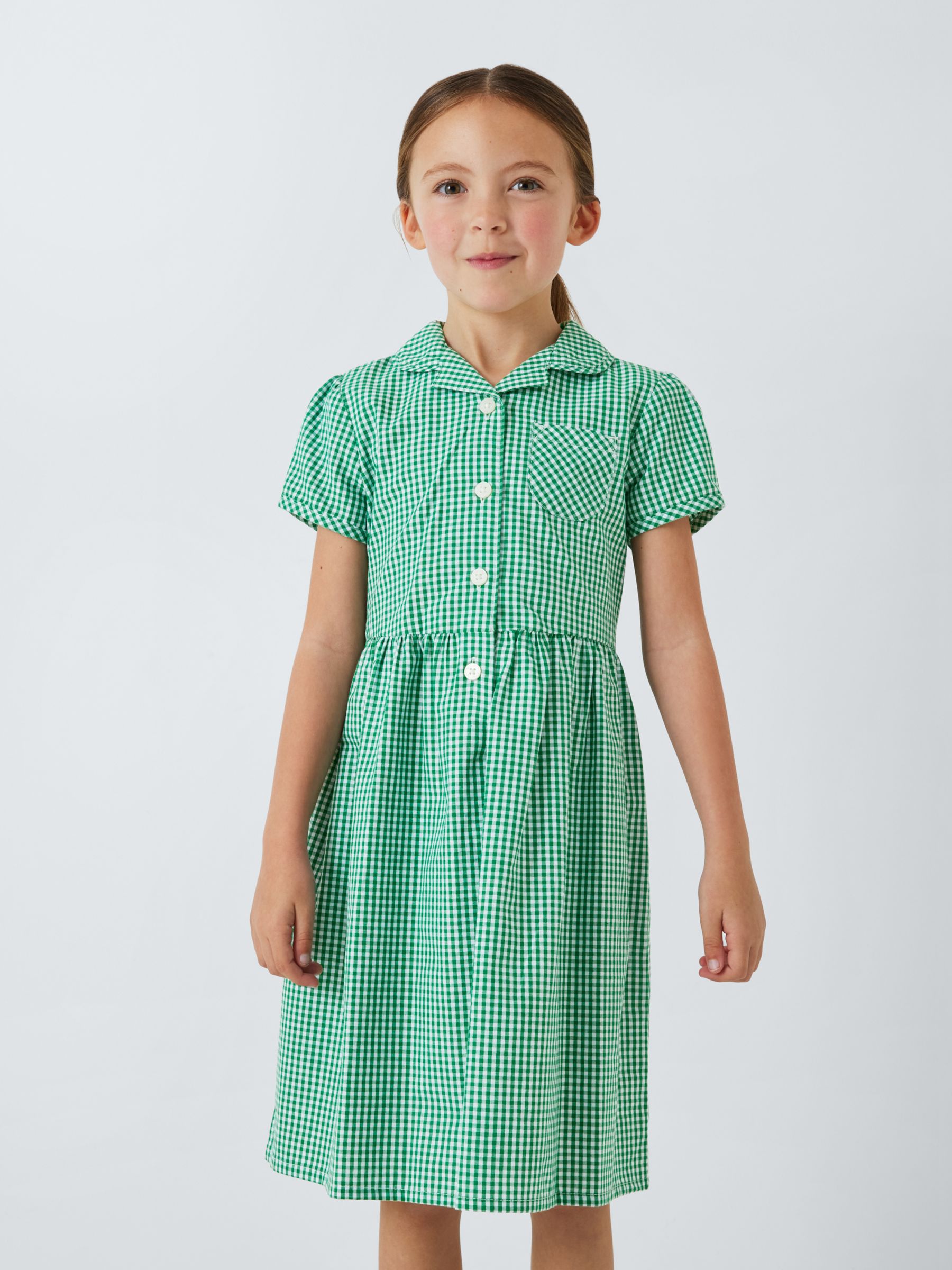 John Lewis School Belted Gingham Checked Summer Dress, Green Mid at ...