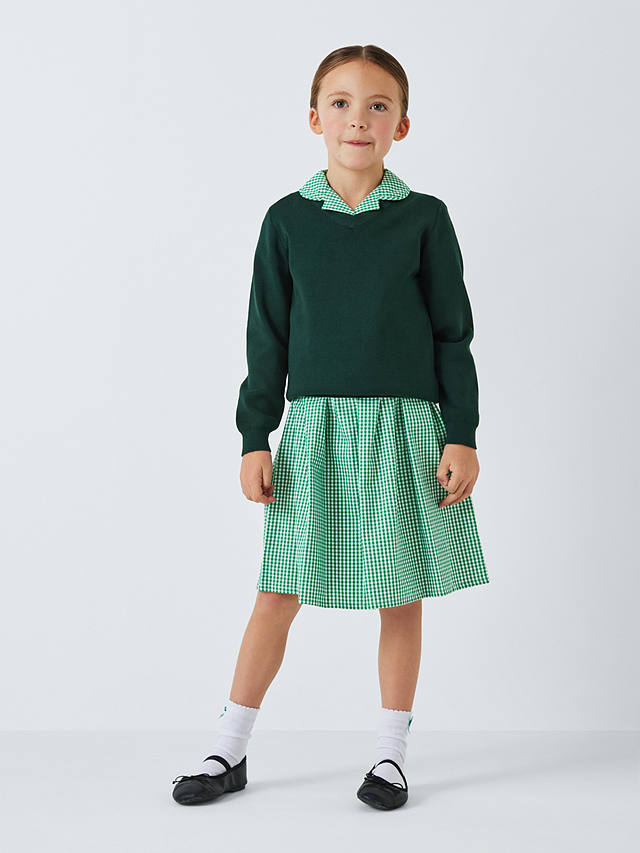 John Lewis School Belted Gingham Checked Summer Dress, Green Mid