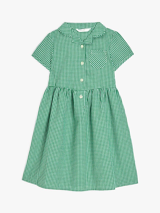 John Lewis School Belted Gingham Checked Summer Dress, Green Mid