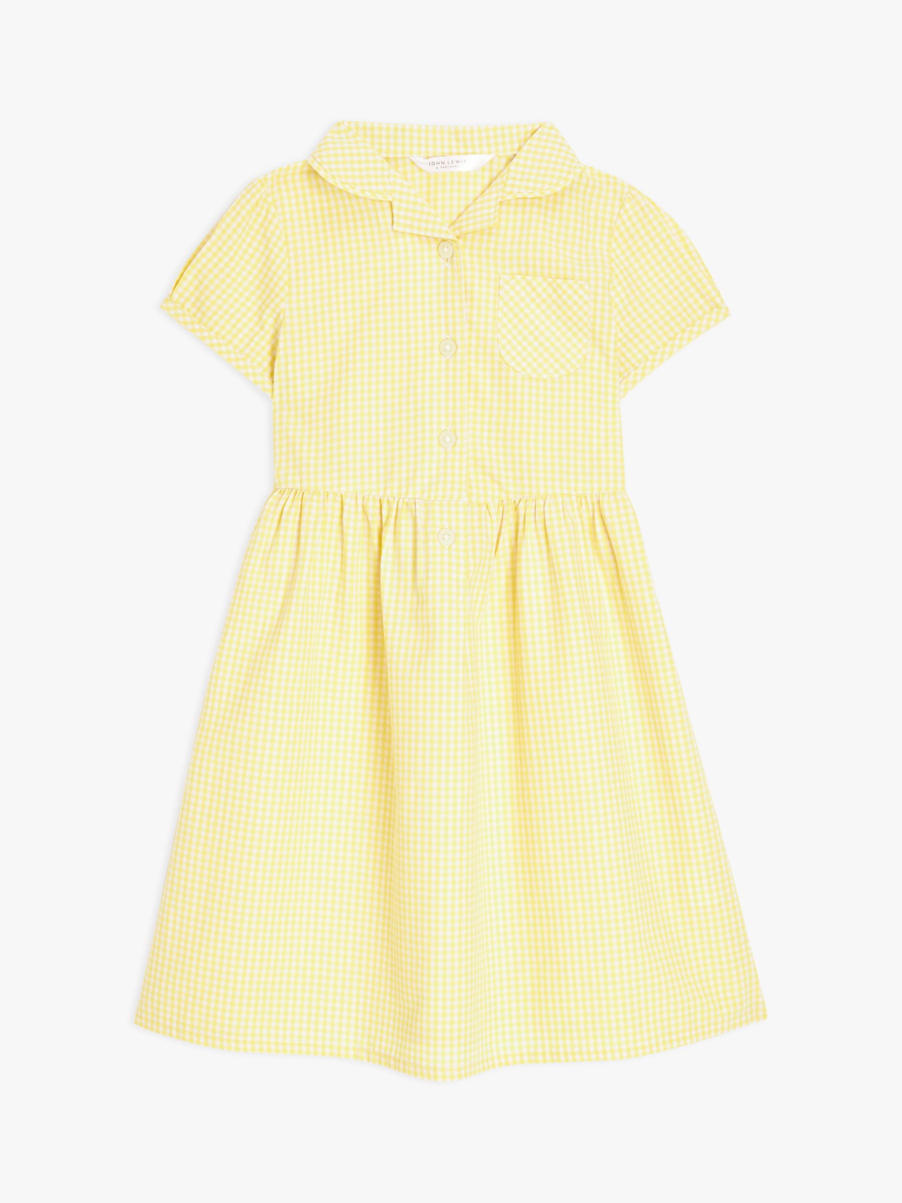 John Lewis School Belted Gingham Checked Summer Dress, Yellow Mid at ...