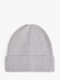 Moss Wool Cashmere Blend Ribbed Beanie Hat, Light Grey