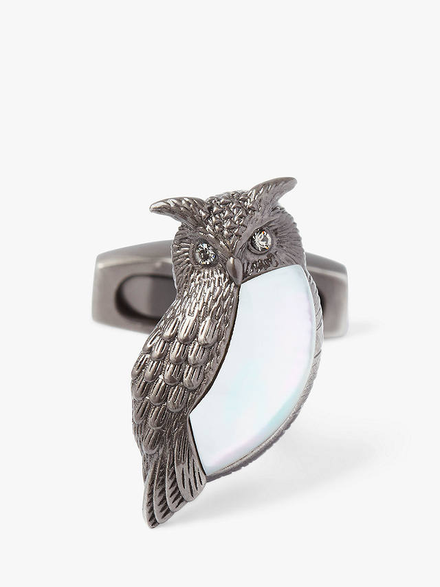 Simon Carter Darwin Bird of Prey Owl Cufflinks, Gunmetal/White