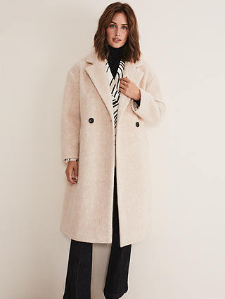 Phase Eight Quinn Crinkle Textured Cocoon Coat, Warm White