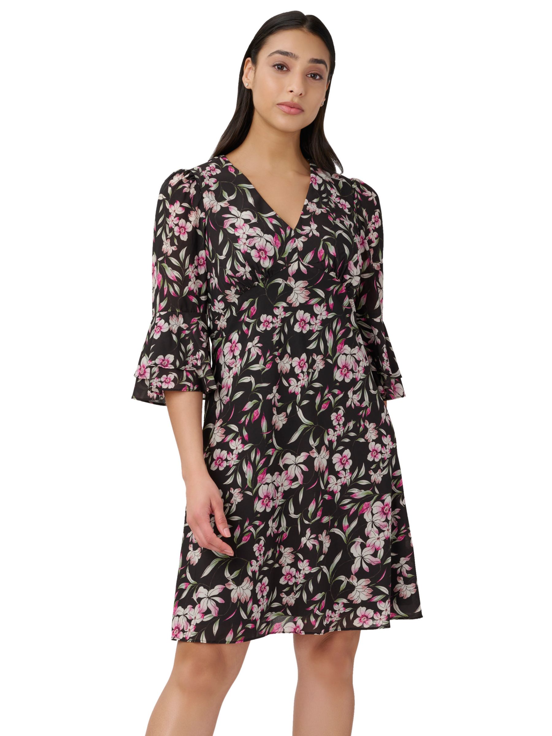 Adrianna Papell Floral Print Empire Line Mini Dress Black 6