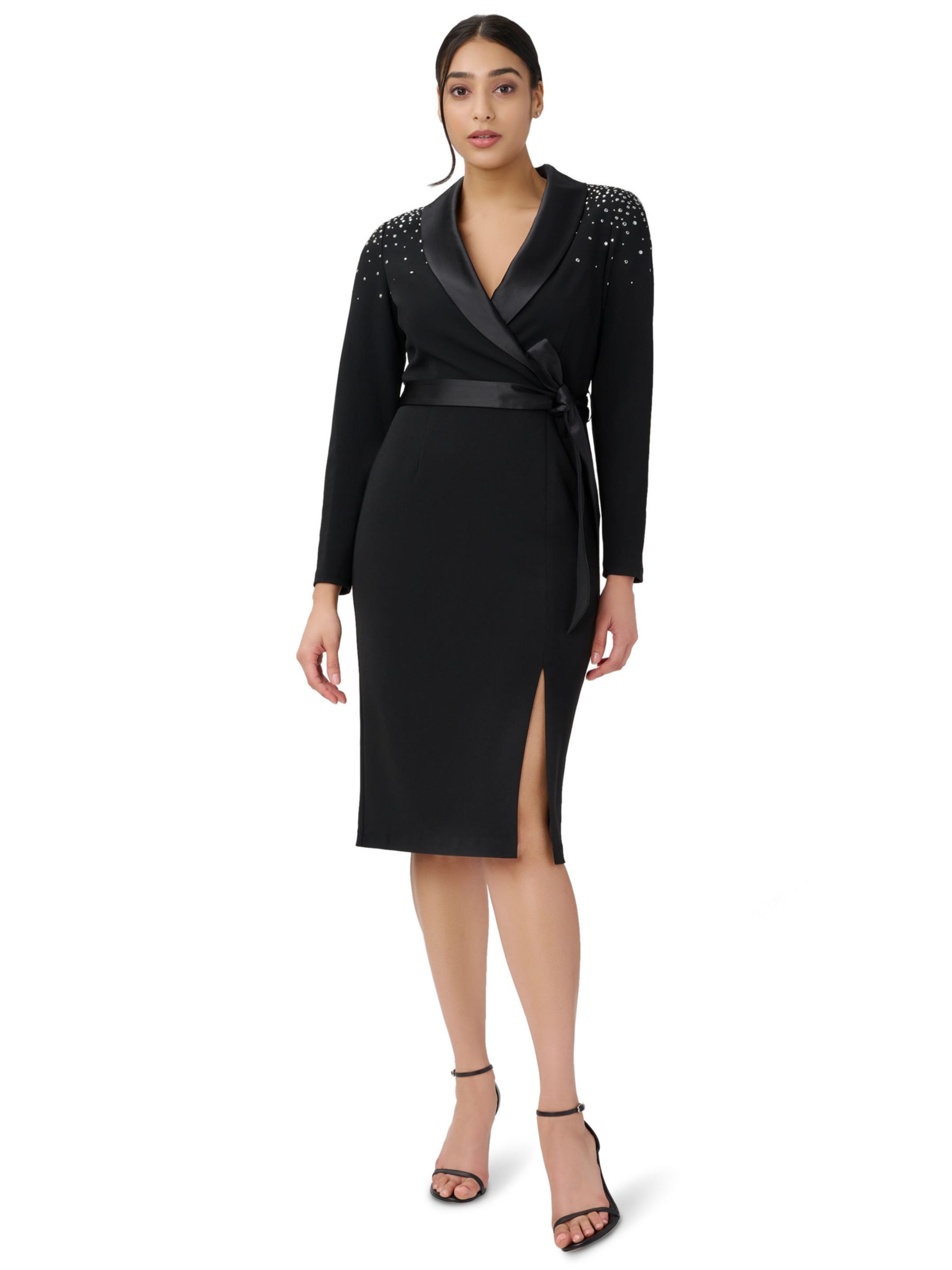 Adrianna Papell Embellished Tuxedo Knee Length Dress Black at