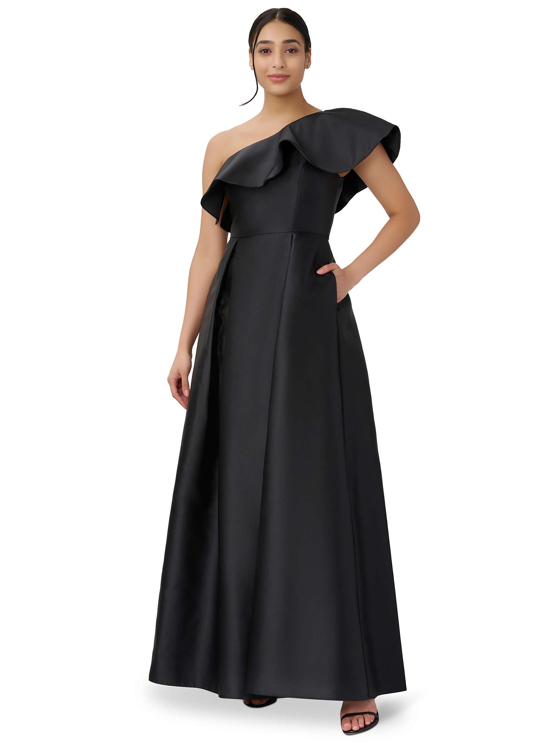 Adrianna Papell One Shoulder Mikado Gown, Black at John Lewis & Partners