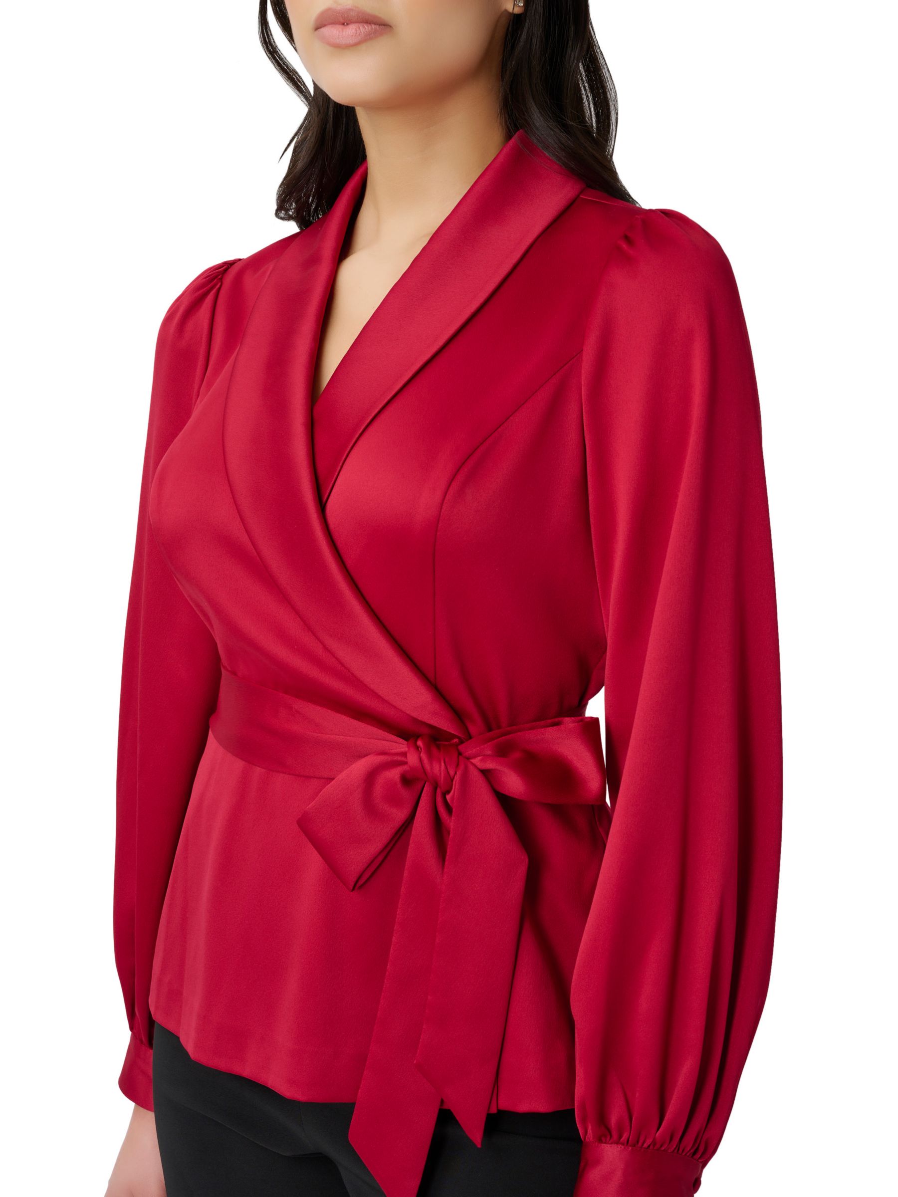 Adrianna Papell Satin Tuxedo Top, Matador Red