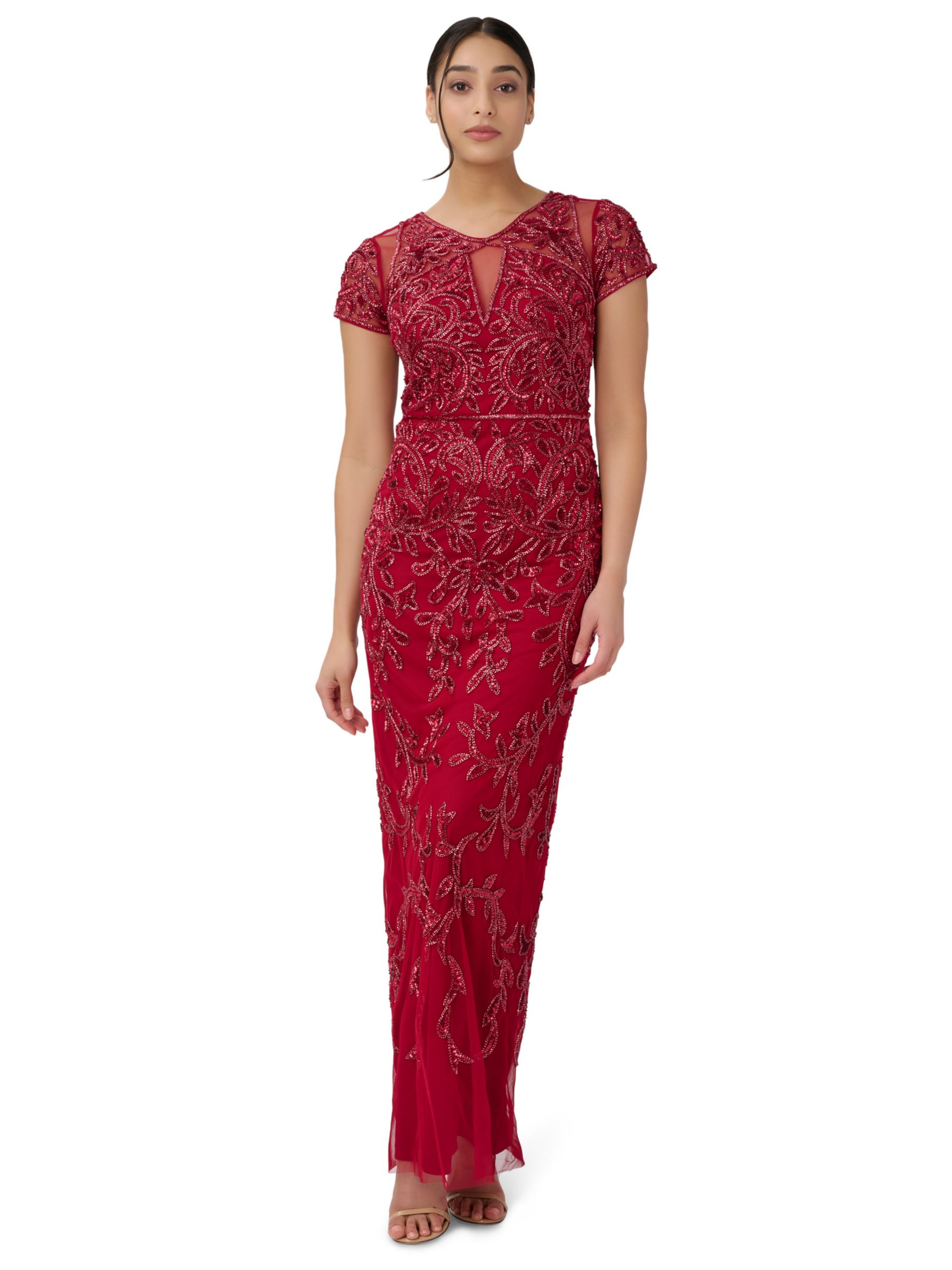 Adrianna Papell Beaded Column Maxi Dress, Cranberry, 6