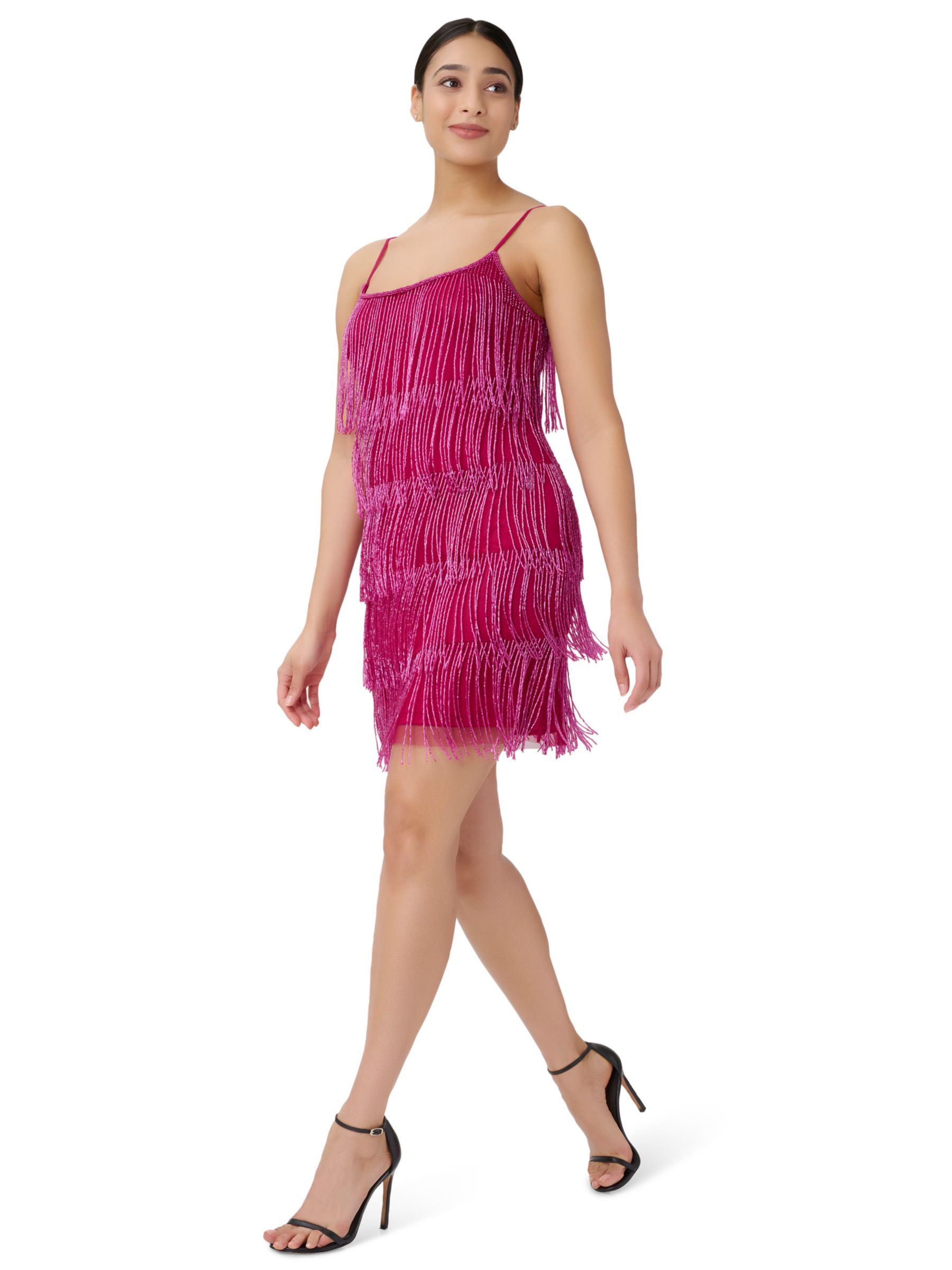 Adrianna Papell Beaded Fringe Mini Dress Raspberry Wine 6