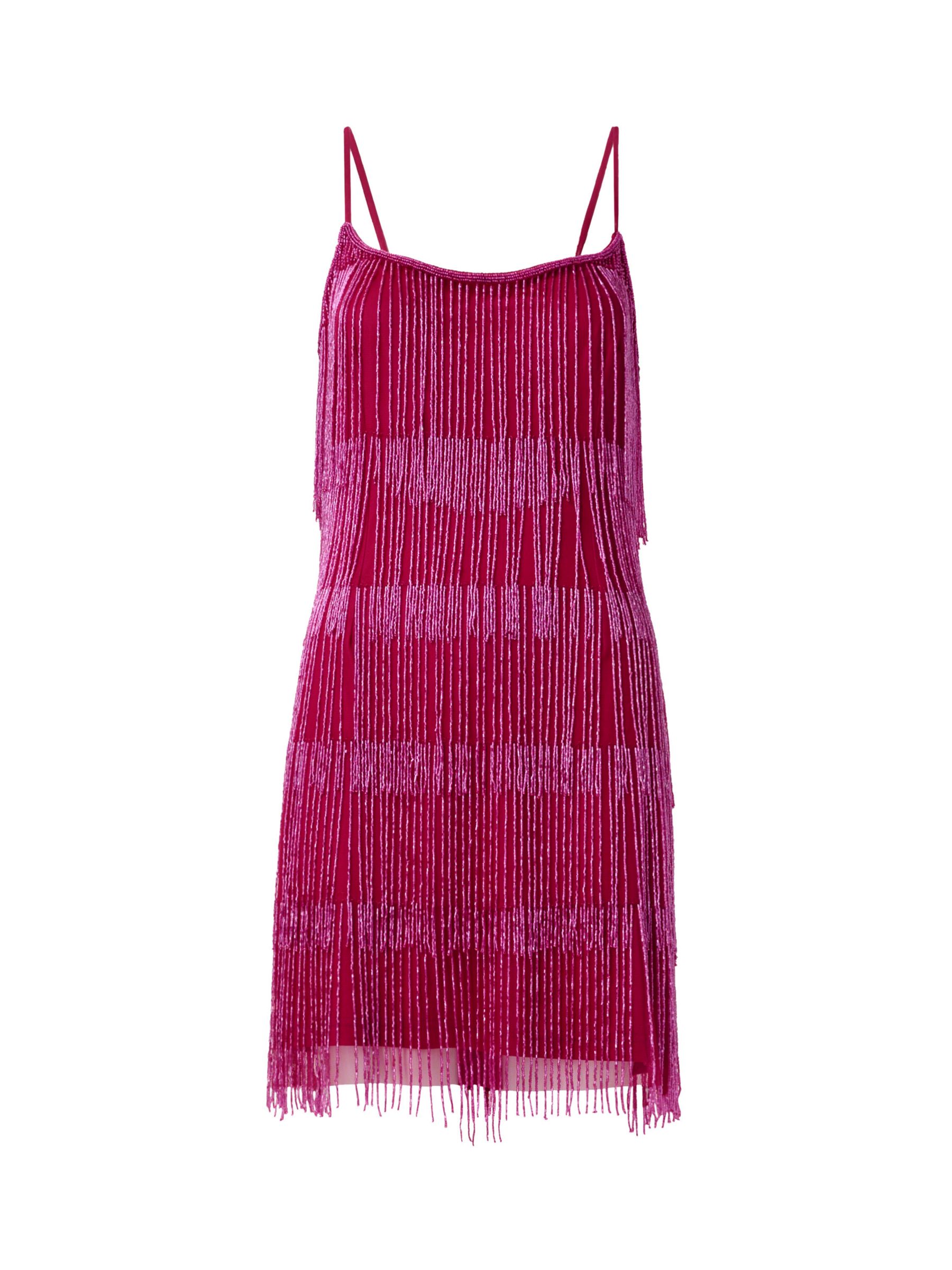 Adrianna Papell Beaded Fringe Mini Dress Raspberry Wine 6