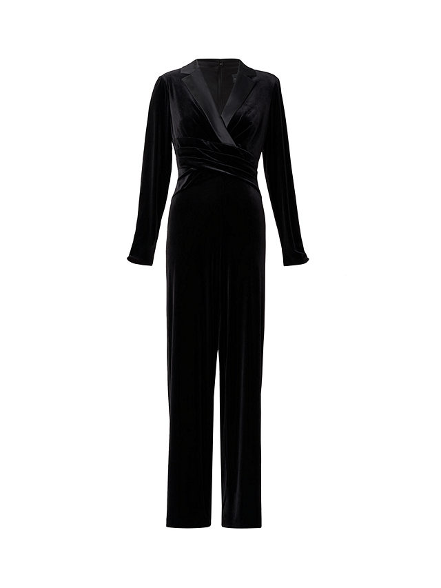 Adrianna Papell Velvet Tuxedo Jumpsuit, Black, 6