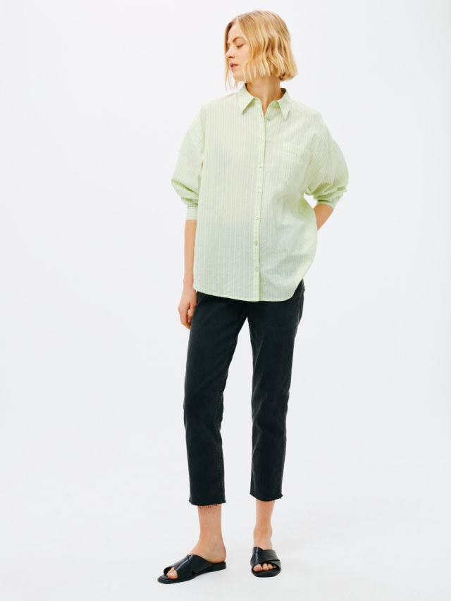 John Lewis ANYDAY Relaxed Fit Textured Stripe Shirt, Green, 6