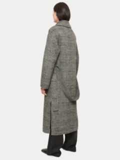 Jigsaw Check Belted Double Faced Wool Blend Wrap Coat , Black, XS