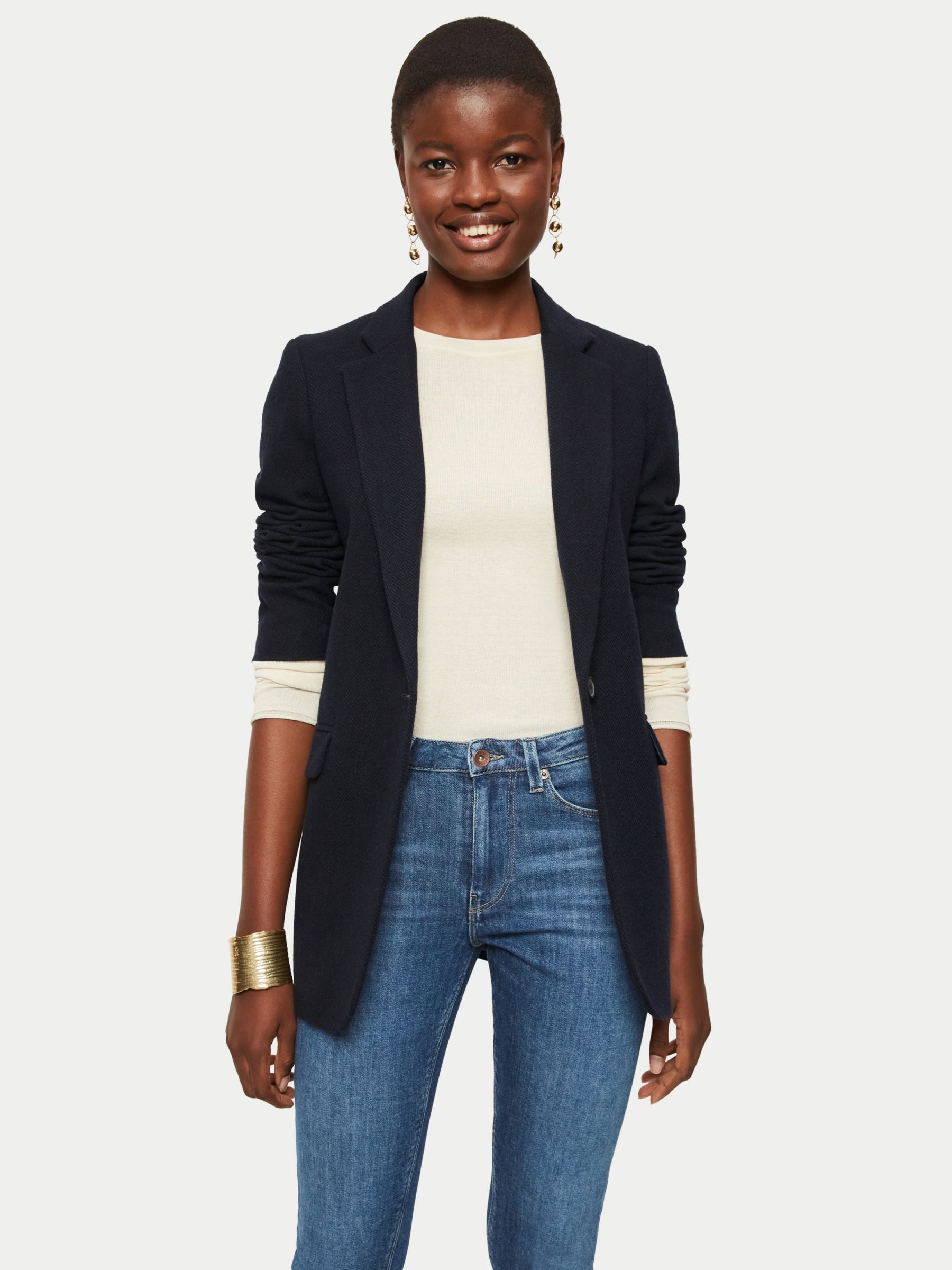 Jigsaw Wool One Button Blazer, Blue at John Lewis & Partners