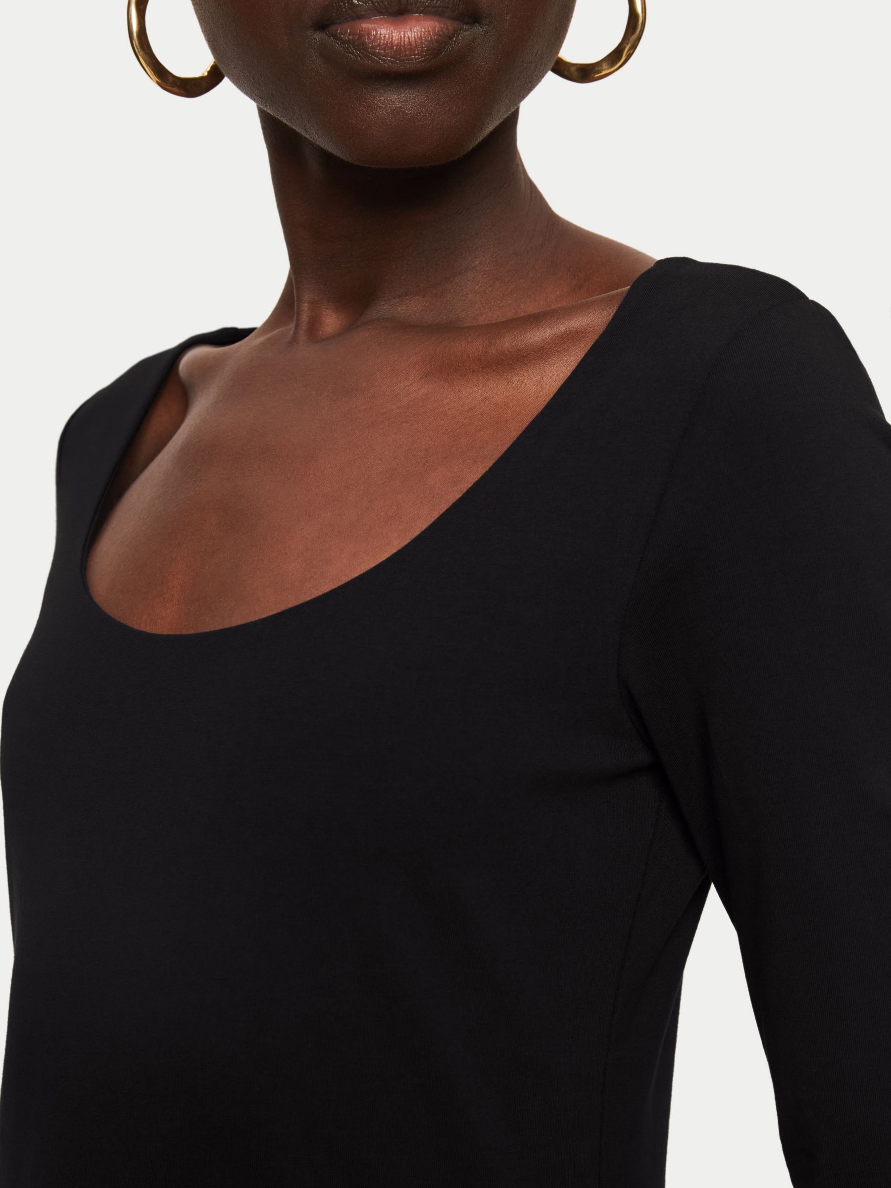 Jigsaw Double Front Ballet Neck Tee, Black at John Lewis & Partners
