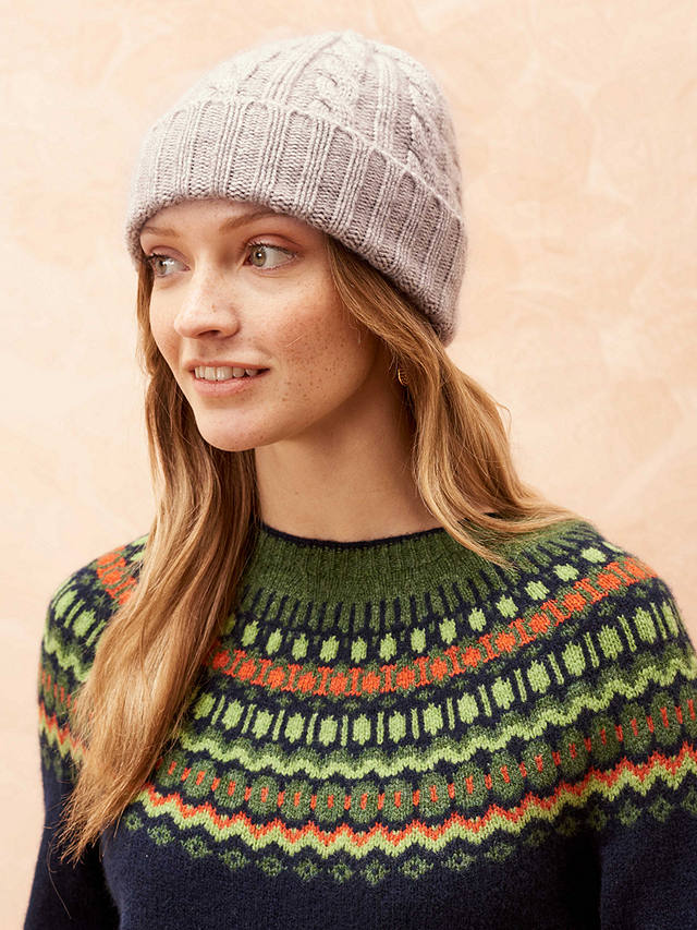 Brora Cashmere Cable Knit Beanie Hat, Ash