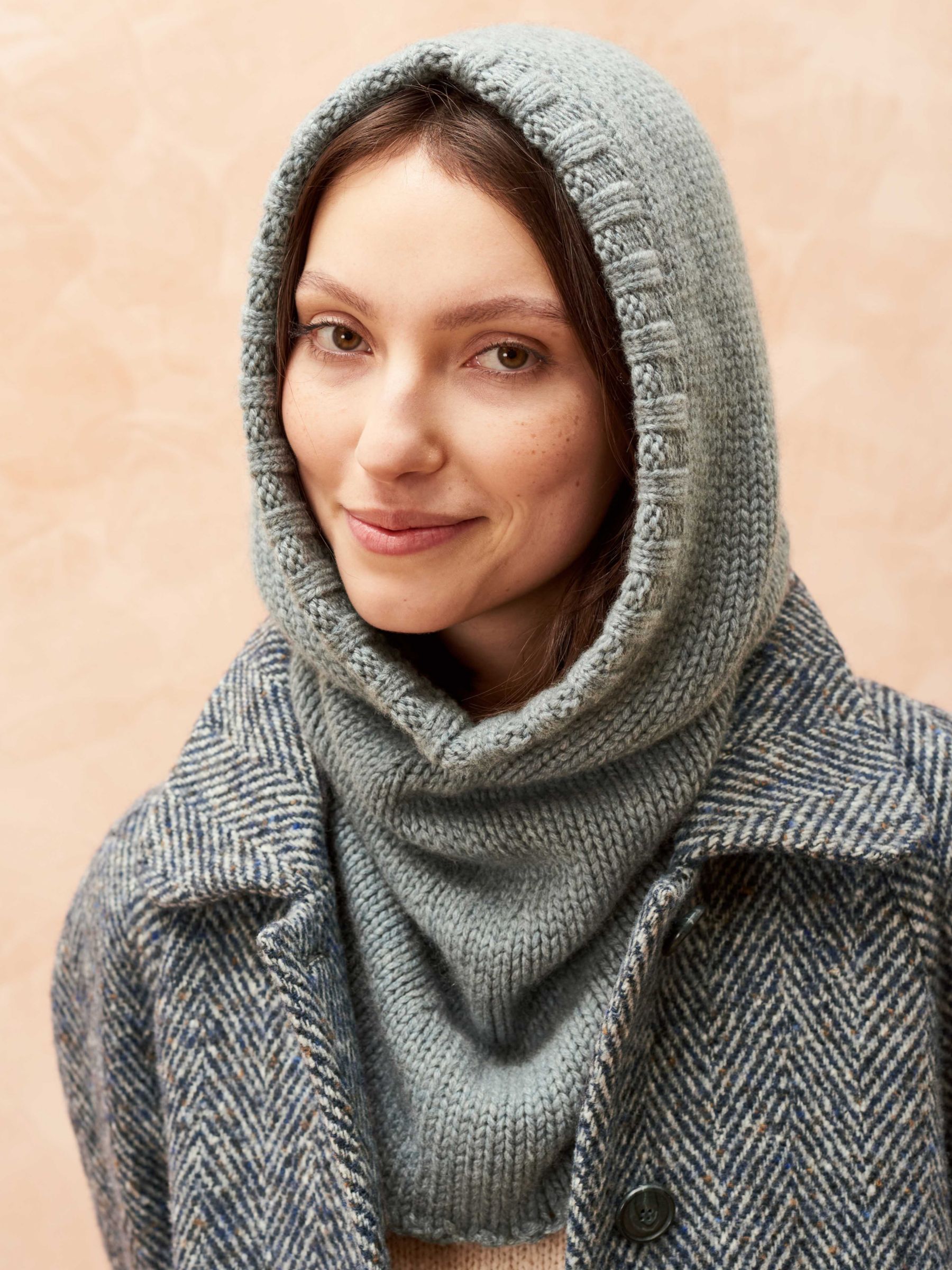 Brora Cashmere Luxe Knit Hooded Snood, Mercury at John Lewis & Partners