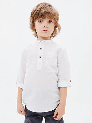 John Lewis Kids' Grandad Collar Cotton Linen Blend Shirt
