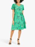 Yumi Bird Print Tie Waist Dress, Green