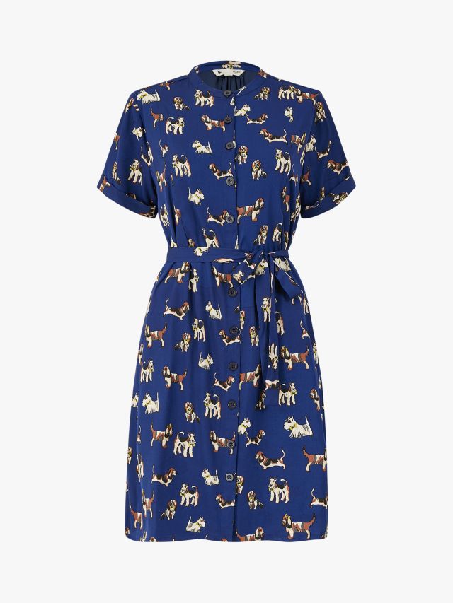 Yumi Dog Print Shirt Dress, Navy, 8