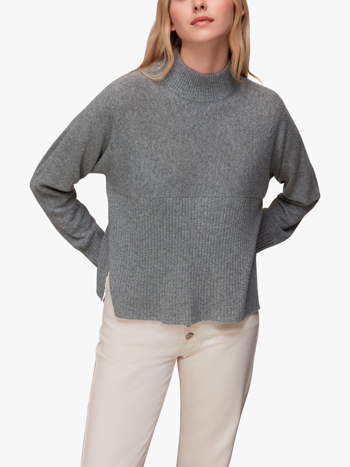 Whistles Ribbed Panel Cashmere Jumper, Grey, XL