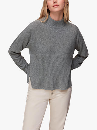Whistles Ribbed Panel Cashmere Jumper, Grey