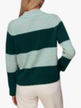 Whistles Stripe Button Neck Wool Blend Jumper, Green/Multi