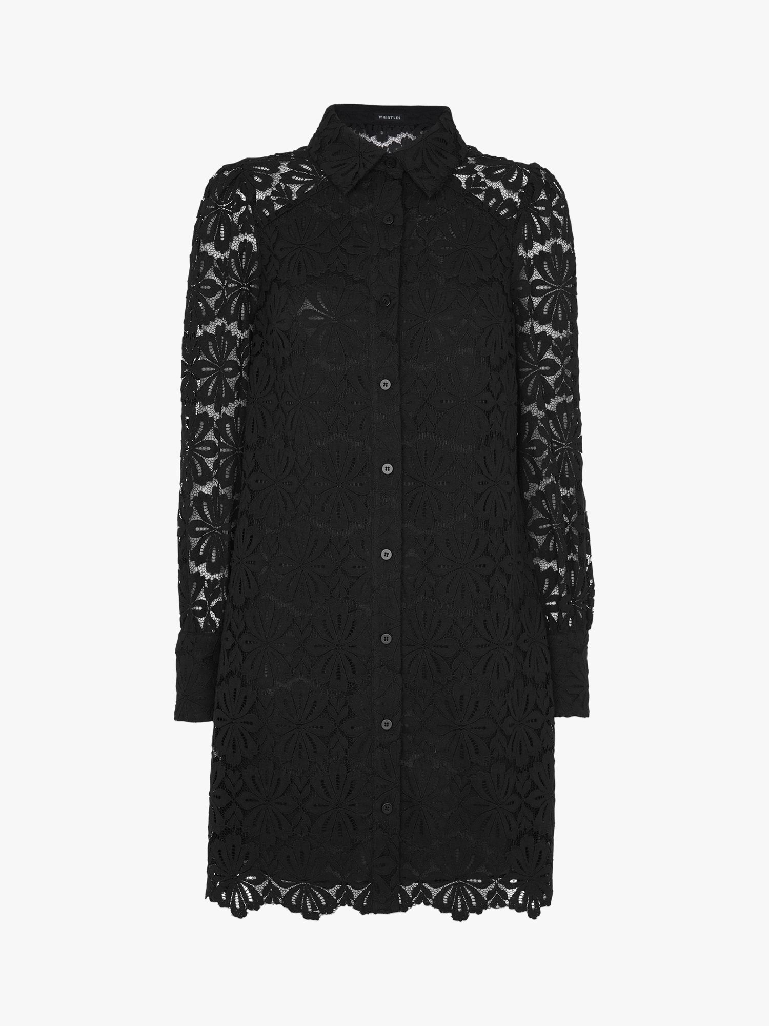 Whistles Lace Shirt Mini Dress, Black at John Lewis & Partners