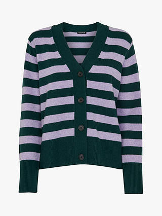 Whistles Stripe Wool Cardigan, Purple/Multi