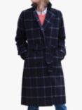Pure Collection Double Faced Check Longline Coat, Navy
