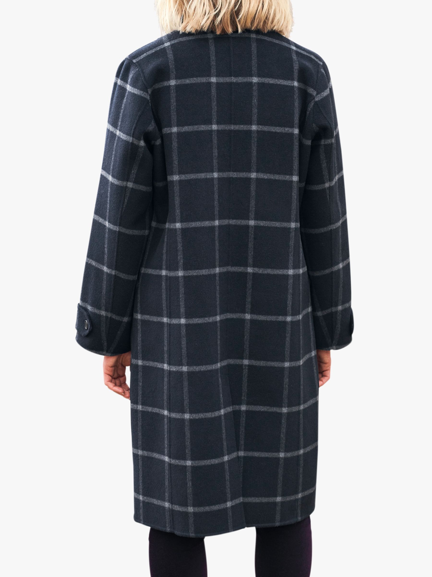 Pure Collection Double Faced Check Longline Coat, Navy at John Lewis ...