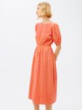 John Lewis ANYDAY Crinkle Gingham Midi Dress, Orange/Pink