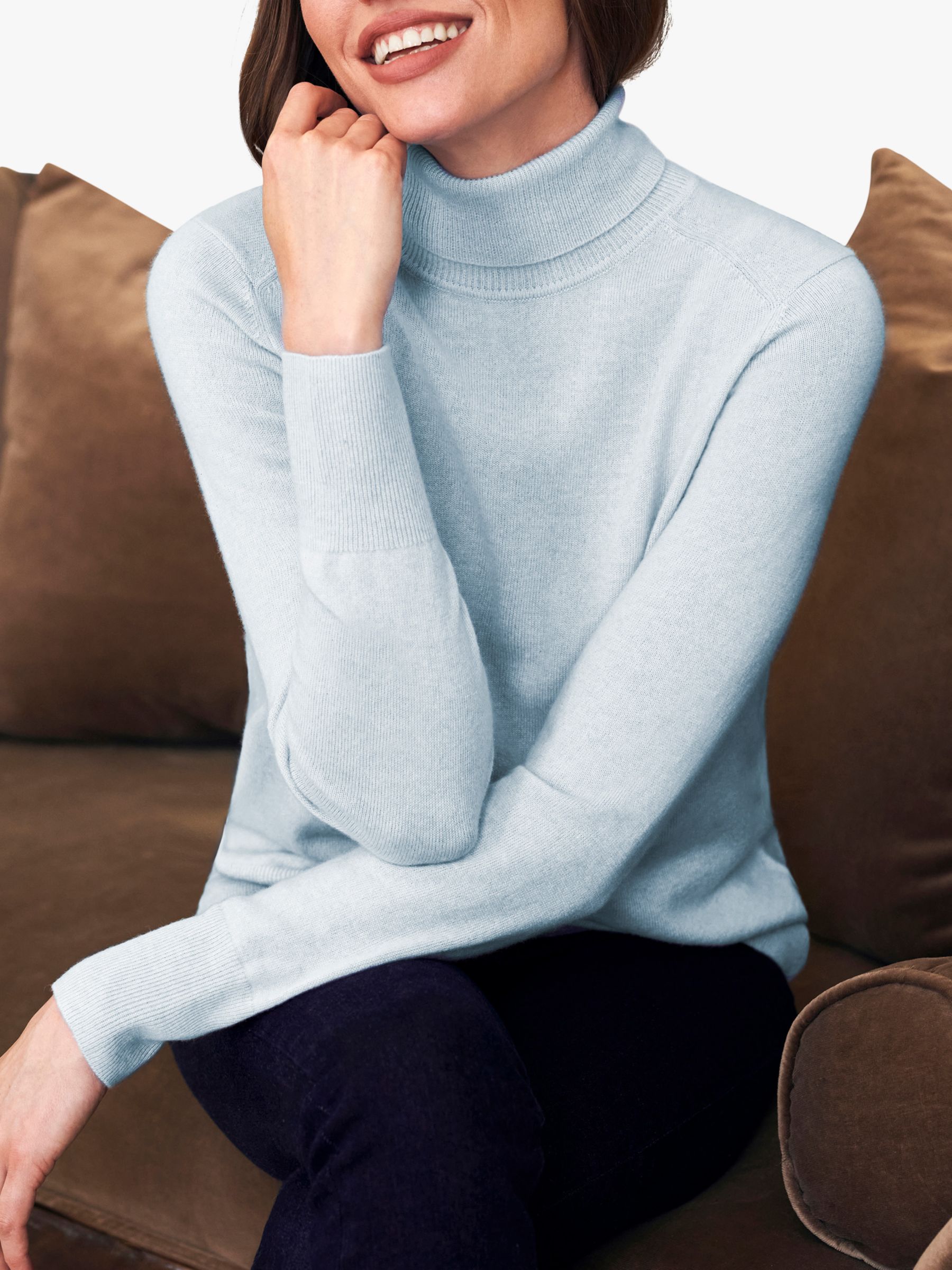 Pure Collection Cashmere Roll Neck Jumper, Cloud Blue at John Lewis &  Partners
