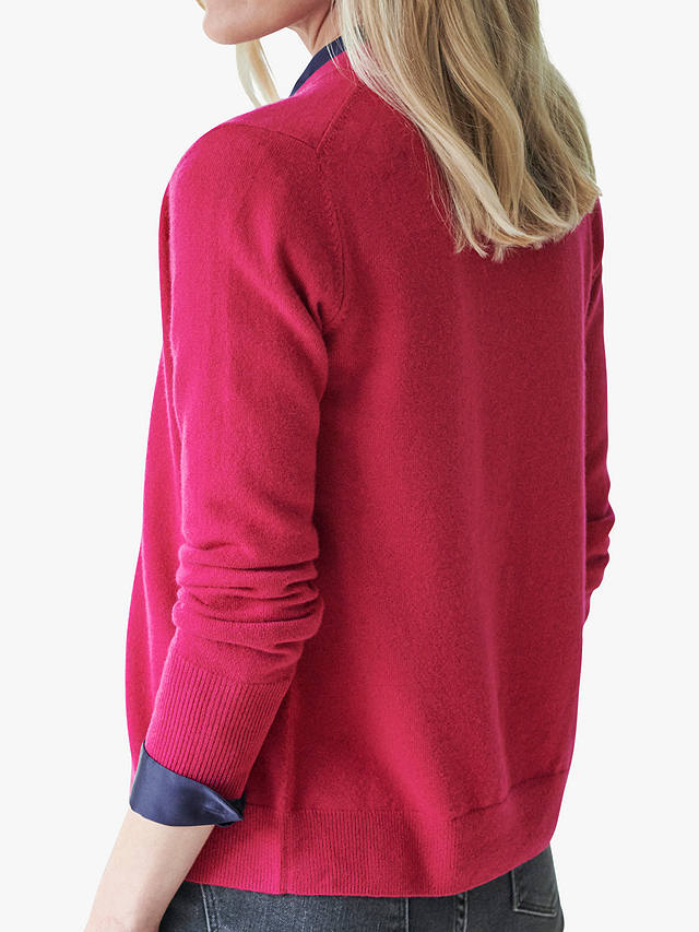 Pure Collection V-Neck Cashmere Cardigan, Raspberry